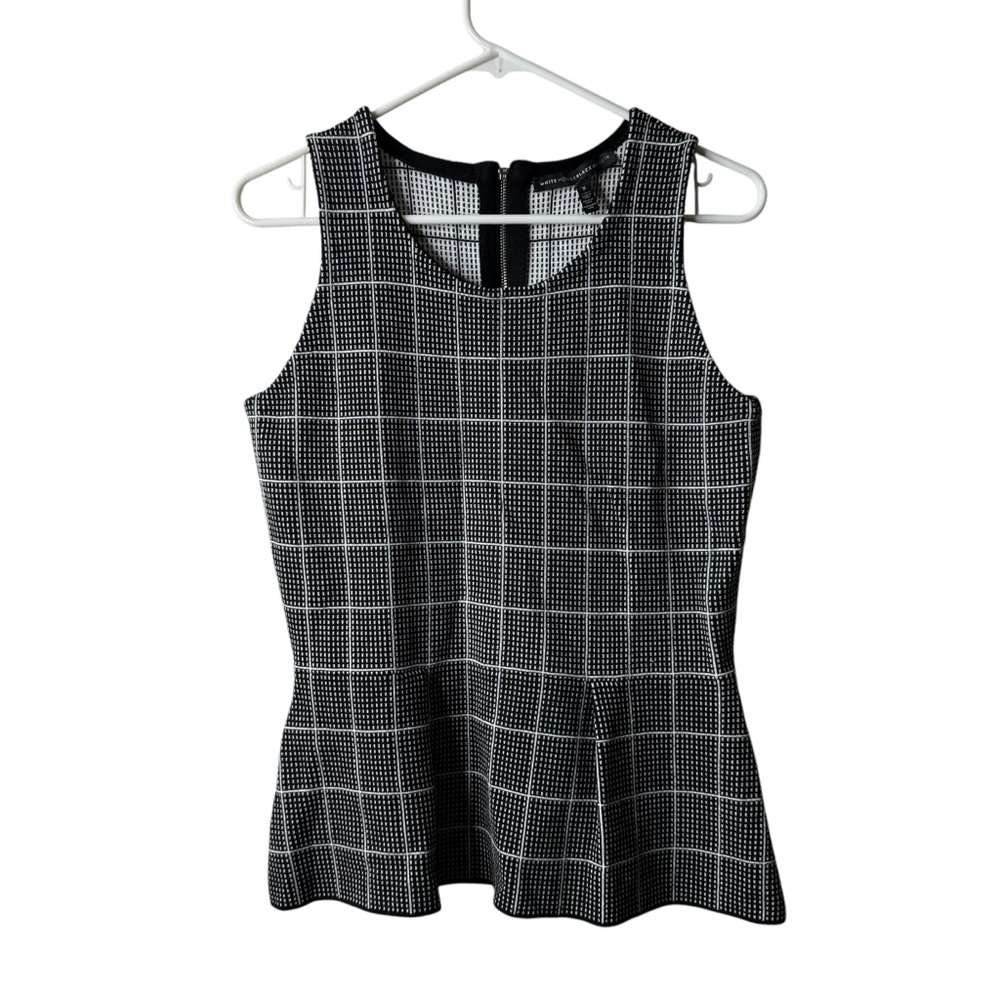 White House Black Market Black White Plaid Peplum Hem Tank Top